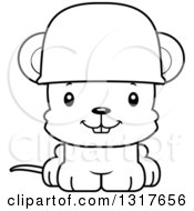 Animal Lineart Clipart Of A Cartoon Black And WhiteCute Happy Mouse Army Soldier Royalty Free Outline Vector Illustration