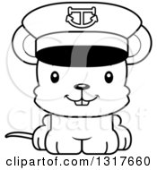 Animal Lineart Clipart Of A Cartoon Black And WhiteCute Happy Mouse Captain Royalty Free Outline Vector Illustration