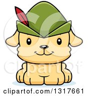Animal Clipart Of A Cartoon Cute Happy Robin Hood Puppy Dog Royalty Free Vector Illustration