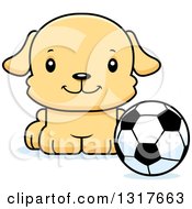 Poster, Art Print Of Cartoon Cute Happy Puppy Dog Sitting By A Soccer Ball