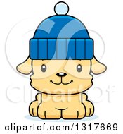 Poster, Art Print Of Cartoon Cute Happy Puppy Dog Wearing A Winter Hat