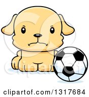 Poster, Art Print Of Cartoon Cute Mad Puppy Dog Sitting By A Soccer Ball