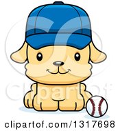 Poster, Art Print Of Cartoon Cute Happy Puppy Dog Sitting By A Baseball
