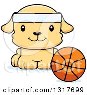 Poster, Art Print Of Cartoon Cute Happy Puppy Dog Sitting By A Basketball