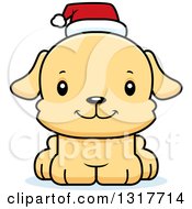 Cartoon Cute Happy Christmas Puppy Dog Wearing A Santa Hat
