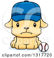 Animal Clipart Of A Cartoon Cute Mad Puppy Dog Sitting By A Baseball Royalty Free Vector Illustration