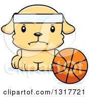 Animal Clipart Of A Cartoon Cute Mad Puppy Dog Sitting By A Basketball Royalty Free Vector Illustration
