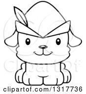 Animal Lineart Clipart Of A Cartoon Black And WhiteCute Happy Robin Hood Puppy Dog Royalty Free Outline Vector Illustration