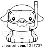 Animal Lineart Clipart Of A Cartoon Black And WhiteCute Happy Puppy Dog In Snorkel Gear Royalty Free Outline Vector Illustration