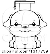 Animal Lineart Clipart Of A Cartoon Black And WhiteCute Happy Puppy Dog Professor Royalty Free Outline Vector Illustration