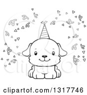 Poster, Art Print Of Cartoon Black And White Cute Happy Puppy Puppy Dog