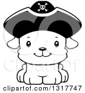 Poster, Art Print Of Cartoon Black And White Cute Happy Puppy Dog Pirate