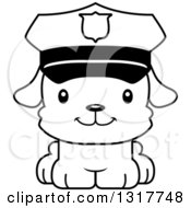 Cartoon Black And White Cute Happy Puppy Dog Police Officer