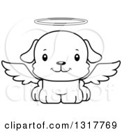 Poster, Art Print Of Cartoon Black And White Cute Happy Puppy Dog Angel