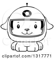 Poster, Art Print Of Cartoon Black And White Cute Happy Puppy Dog Astronaut