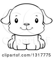 Animal Lineart Clipart Of A Cartoon Black And WhiteCute Happy Puppy Dog Royalty Free Outline Vector Illustration
