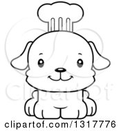 Animal Lineart Clipart Of A Cartoon Black And WhiteCute Happy Puppy Dog Chef Royalty Free Outline Vector Illustration