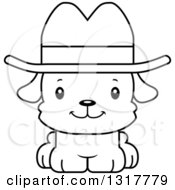 Poster, Art Print Of Cartoon Black And White Cute Happy Puppy Dog Cowboy