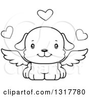 Poster, Art Print Of Cartoon Black And White Cute Happy Puppy Dog Cupid