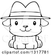 Poster, Art Print Of Cartoon Black And White Cute Happy Puppy Dog Detective