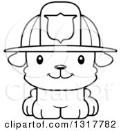 Poster, Art Print Of Cartoon Black And White Cute Happy Puppy Dog Fireman