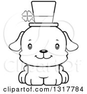 Animal Lineart Clipart Of A Cartoon Black And WhiteCute Happy Irish St Patricks Day Puppy Dog Royalty Free Outline Vector Illustration