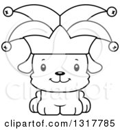 Animal Lineart Clipart Of A Cartoon Black And WhiteCute Happy Puppy Dog Jesters Royalty Free Outline Vector Illustration