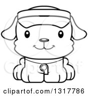 Animal Lineart Clipart Of A Cartoon Black And WhiteCute Happy Puppy Dog Lifeguard Royalty Free Outline Vector Illustration