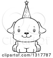Animal Lineart Clipart Of A Cartoon Black And WhiteCute Happy Puppy Dog Wizard Royalty Free Outline Vector Illustration