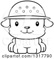 Animal Lineart Clipart Of A Cartoon Black And WhiteCute Happy Puppy Dog Zookeeper Royalty Free Outline Vector Illustration