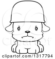 Animal Lineart Clipart Of A Cartoon Black And WhiteCute Mad Puppy Dog Army Soldier Royalty Free Outline Vector Illustration