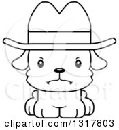 Animal Lineart Clipart Of A Cartoon Black And WhiteCute Mad Puppy Dog Cowboy Royalty Free Outline Vector Illustration