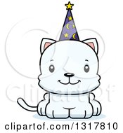 Poster, Art Print Of Cartoon Cute Happy White Kitten Cat Wizard