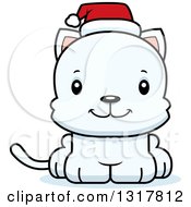 Poster, Art Print Of Cartoon Cute Happy White Christmas Kitten Cat Wearing A Santa Hat