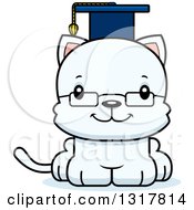 Poster, Art Print Of Cartoon Cute Happy White Kitten Cat Professor