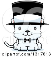 Poster, Art Print Of Cartoon Cute Happy White Kitten Cat Gentleman Wearing A Top Hat