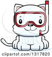 Poster, Art Print Of Cartoon Cute Happy White Kitten Cat Wearing Snorkel Gear