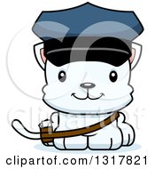 Poster, Art Print Of Cartoon Cute Happy White Kitten Cat Mailman