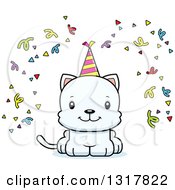 Poster, Art Print Of Cartoon Cute Happy White Party Kitten Cat