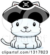 Poster, Art Print Of Cartoon Cute Happy White Kitten Cat Pirate Captain