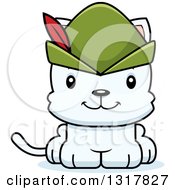 Cartoon Cute Happy White Robin Hood Kitten Cat