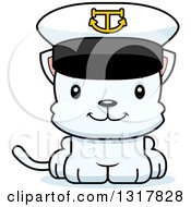 Animal Clipart Of A Cartoon Cute Happy White Kitten Cat Captain Royalty Free Vector Illustration