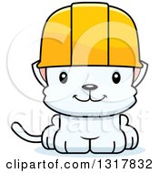 Poster, Art Print Of Cartoon Cute Happy White Kitten Cat Construction Worker