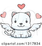 Poster, Art Print Of Cartoon Cute Happy White Kitten Cat Cupid