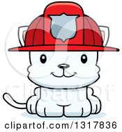 Poster, Art Print Of Cartoon Cute Happy White Kitten Cat Fireman