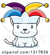 Animal Clipart Of A Cartoon Cute Happy White Kitten Cat Joker Royalty Free Vector Illustration