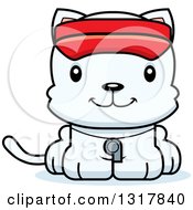 Cartoon Cute Happy White Kitten Cat Lifeguard
