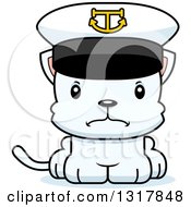 Animal Clipart Of A Cartoon Cute Mad White Kitten Cat Captain Royalty Free Vector Illustration