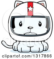 Poster, Art Print Of Cartoon Cute Mad White Kitten Cat Race Car Driver