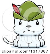 Cartoon Cute Mad White Robin Hood Kitten Cat